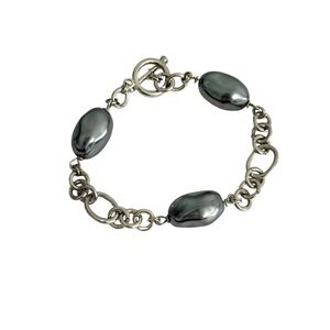 Fashion Hammered Stone Flex Chain Bracelet Gray Silver